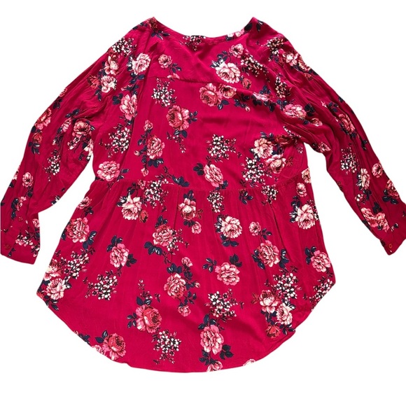 Torrid Plus Size 4X Burgundy Floral Button Front Long Sleeve Rayon Blouse - Picture 2 of 5